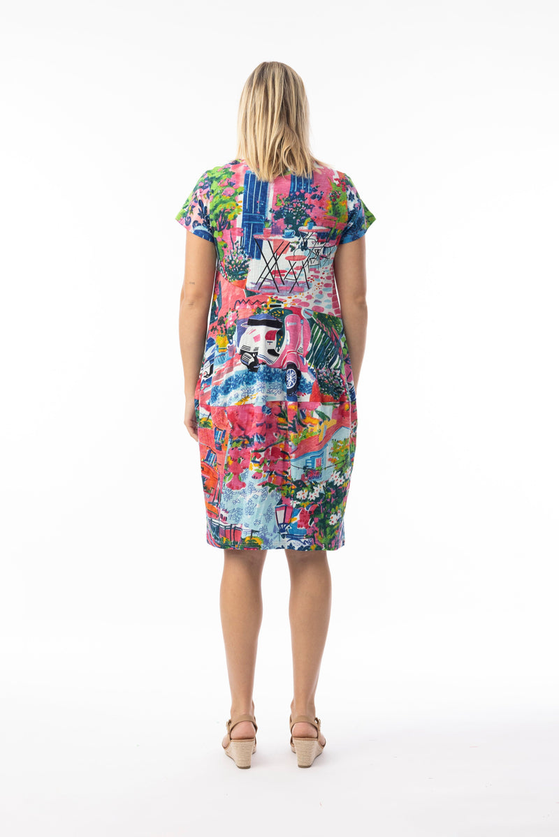 Load image into Gallery viewer, Orientique Womens Printed Cotton Dress Bubble Short Sleeve - Scooter
