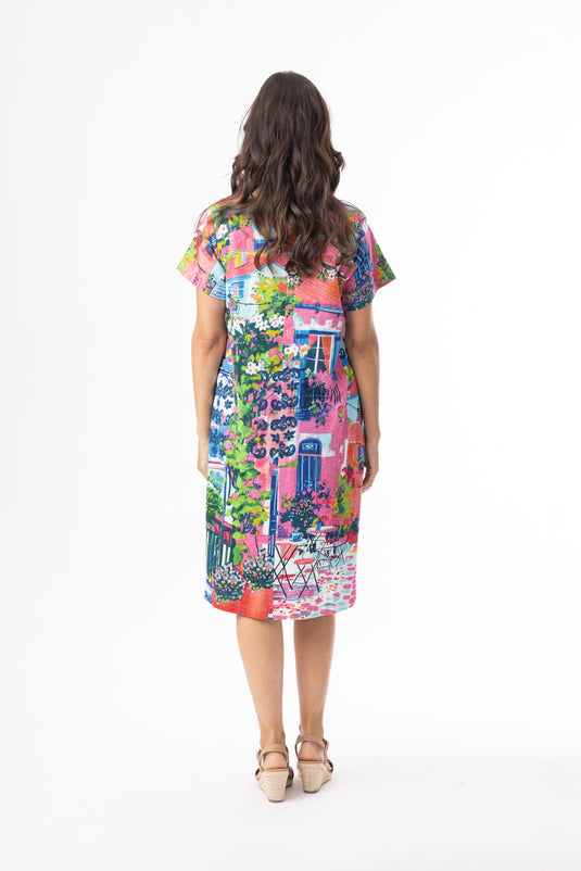 Orientique Womens Printed Cotton Dress Contemporary Short Sleeve V - Scooter