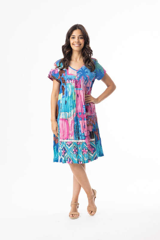 Orientique Womens Printed Cotton Dress Easy Fit