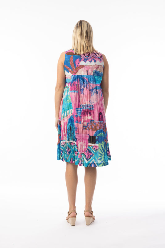 Orientique Womens Printed Cotton Dress V Pleated