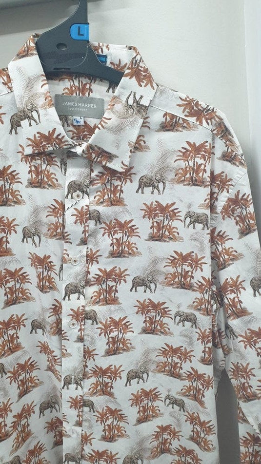 James Harper Mens Long Sleeve Elephant Tropics Shirt