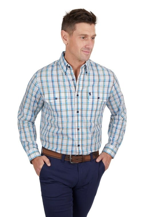 Thomas Cook Mens Glen Check 2-Pocket Long Sleeve Shirt