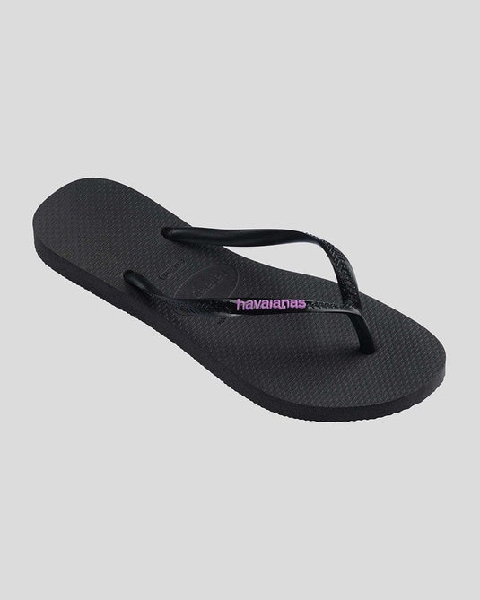 Havaianas Womens Slim Rubber Logo Thongs - Black Purple