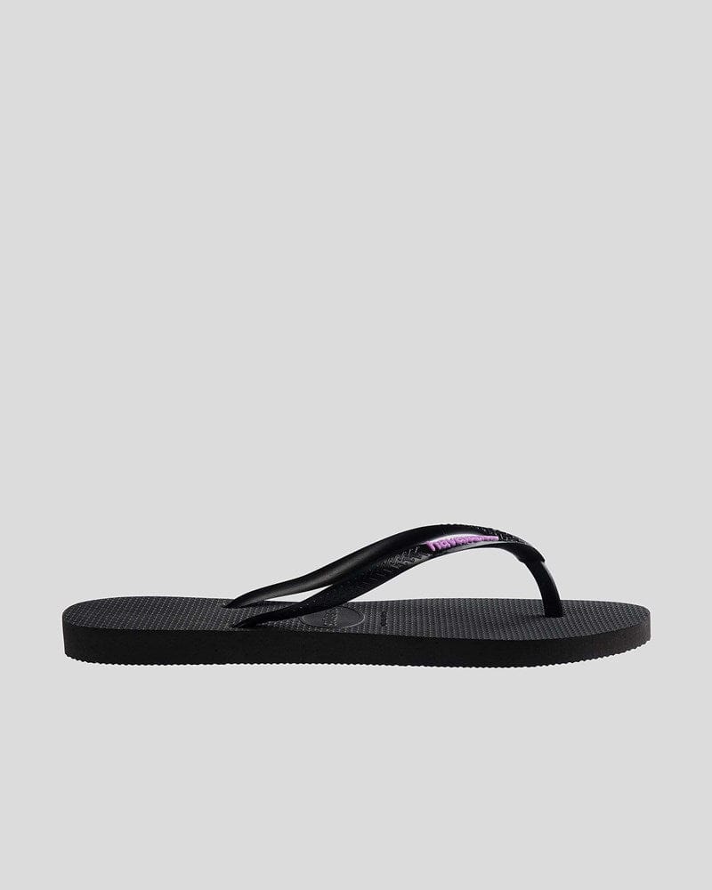 Load image into Gallery viewer, Havaianas Womens Slim Rubber Logo Thongs - Black Purple
