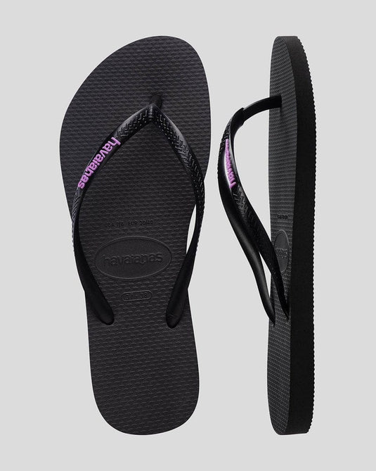 Havaianas Womens Slim Rubber Logo Thongs - Black Purple