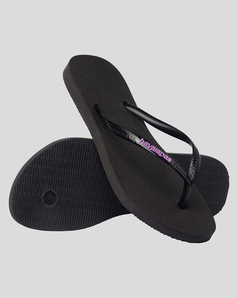 Load image into Gallery viewer, Havaianas Womens Slim Rubber Logo Thongs - Black Purple
