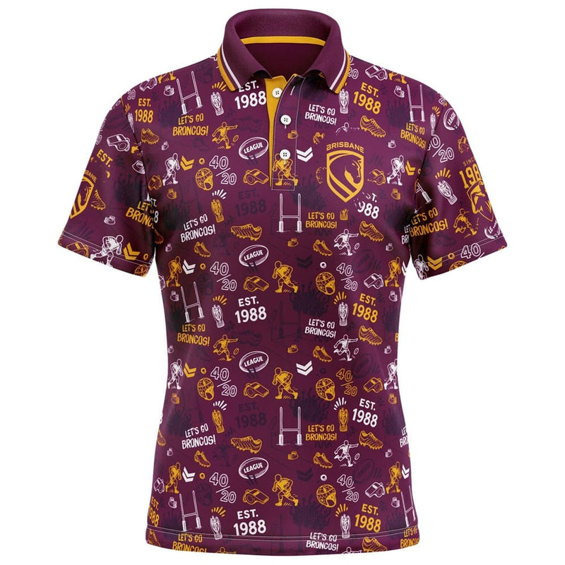 Load image into Gallery viewer, Ashtabula Mens NRL Broncos 'Scrambler' Golf Polo
