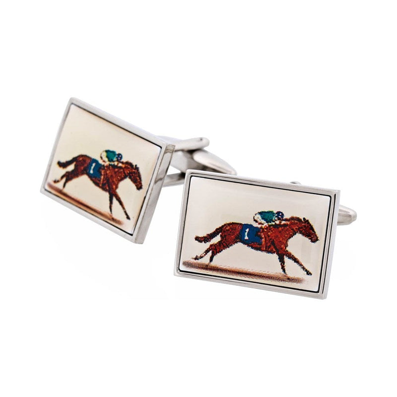 Load image into Gallery viewer, Cudworth Mens Jockey and Horse Resin Cufflinks
