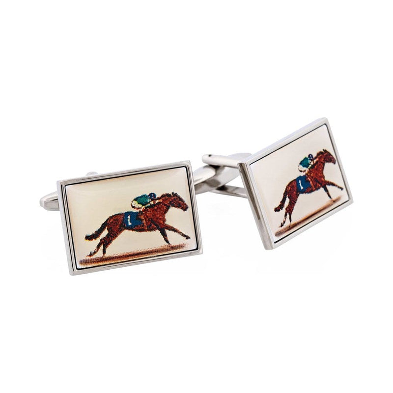 Load image into Gallery viewer, Cudworth Mens Jockey and Horse Resin Cufflinks

