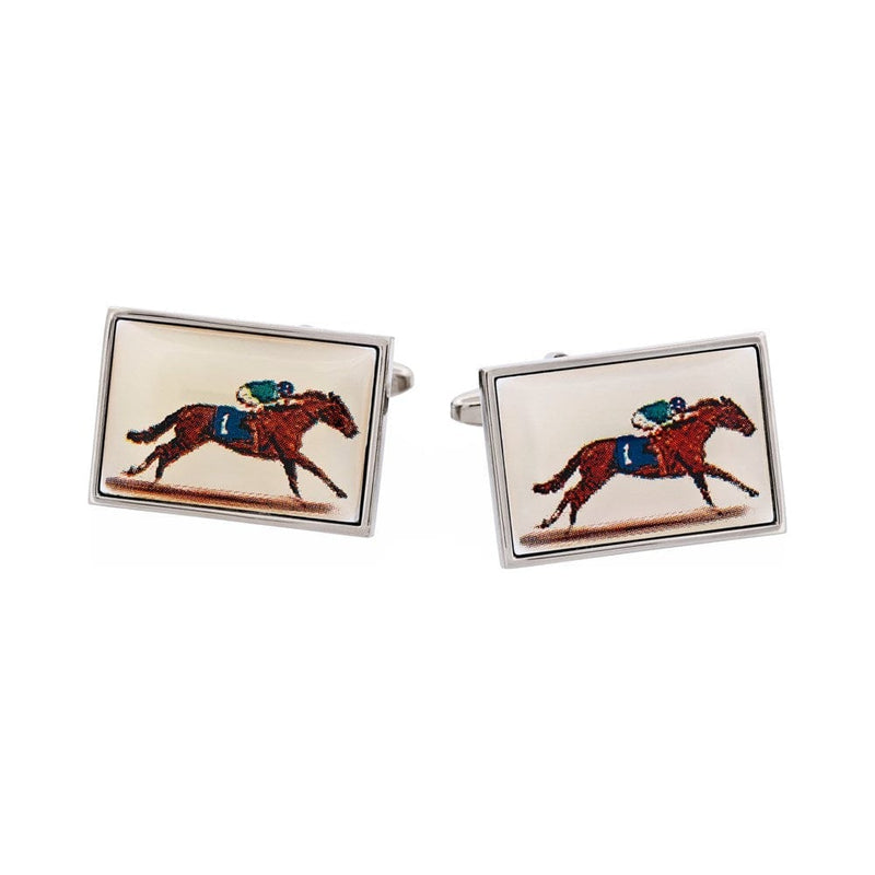 Load image into Gallery viewer, Cudworth Mens Jockey and Horse Resin Cufflinks
