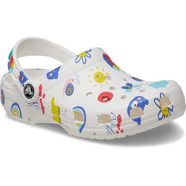 Crocs Kids Classic Doodle Print Clog - White/Multi