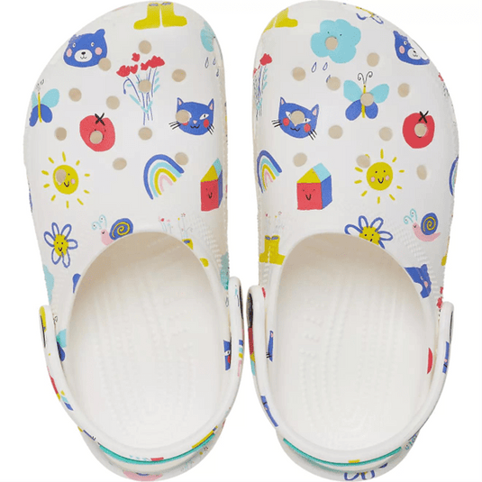 Crocs Kids Classic Doodle Print Clog - White/Multi