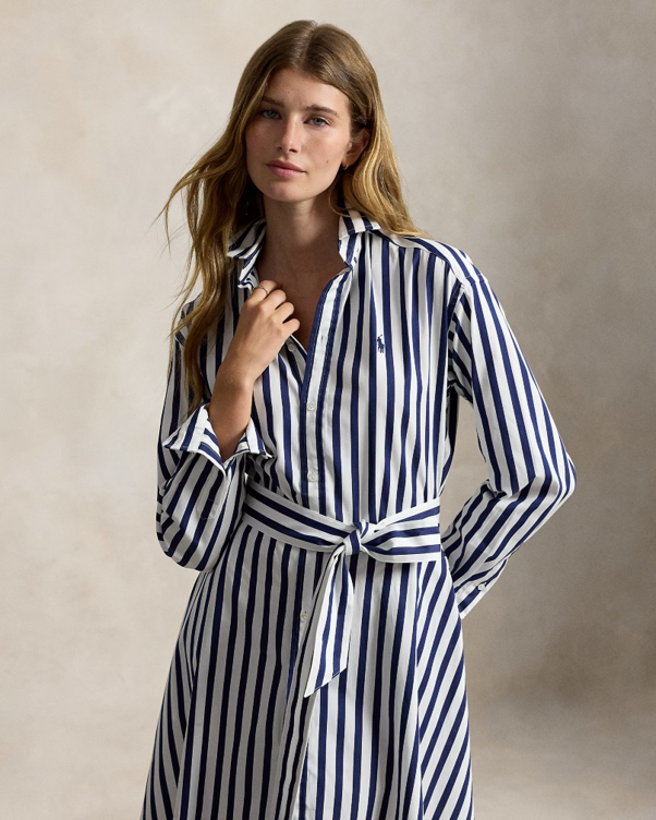 Load image into Gallery viewer, Polo Ralph Lauren Women's Belted Striped Cotton Shirtdress

