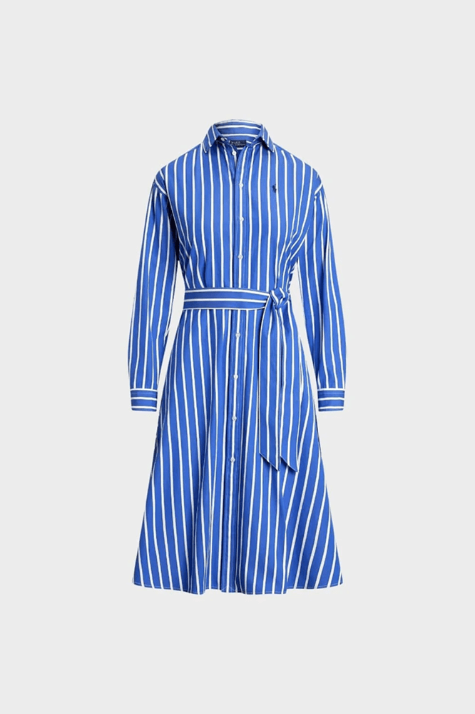 Load image into Gallery viewer, Ralph Lauren Belted Striped Cotton Shirtdress
