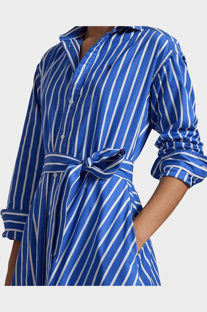 Load image into Gallery viewer, Ralph Lauren Belted Striped Cotton Shirtdress
