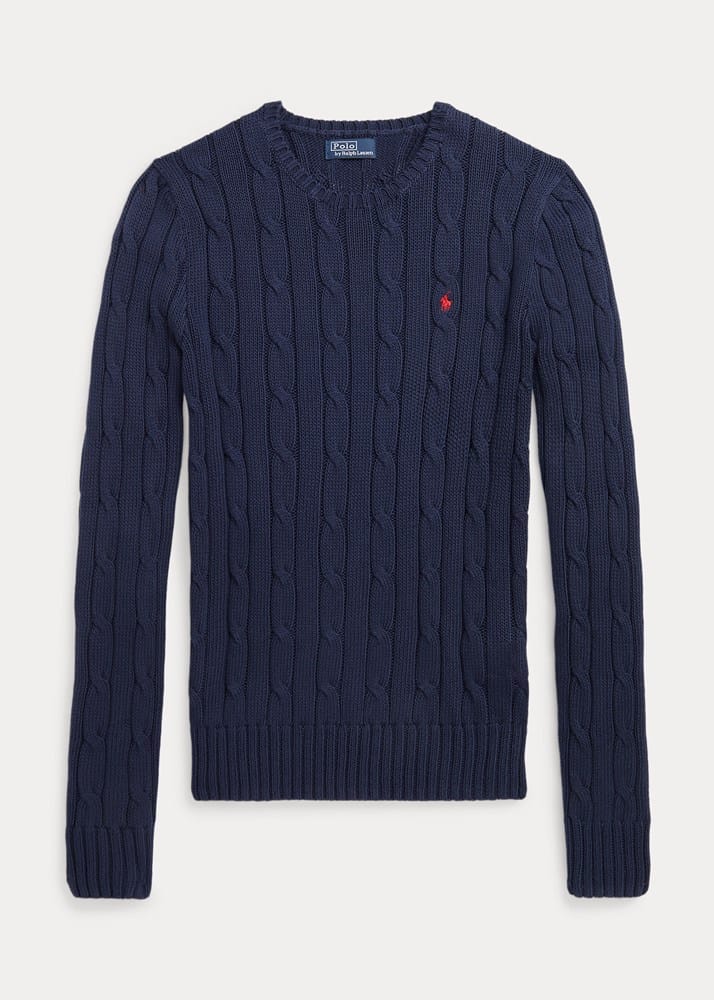 Load image into Gallery viewer, Ralph Lauren Womens Cable-Knit Cotton Crewneck Jumper - Navy
