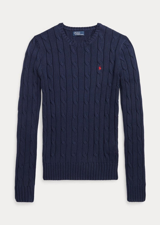 Ralph Lauren Womens Cable-Knit Cotton Crewneck Jumper - Navy