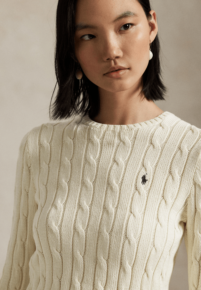 Load image into Gallery viewer, Ralph Lauren Womens Cable-Knit Cotton Crewneck Jumper - Cream
