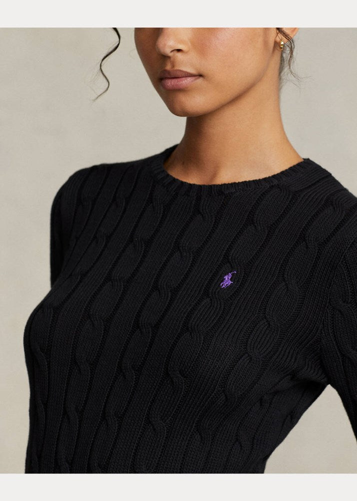 Load image into Gallery viewer, Ralph Lauren Womens Cable-Knit Cotton Crewneck Jumper - Black
