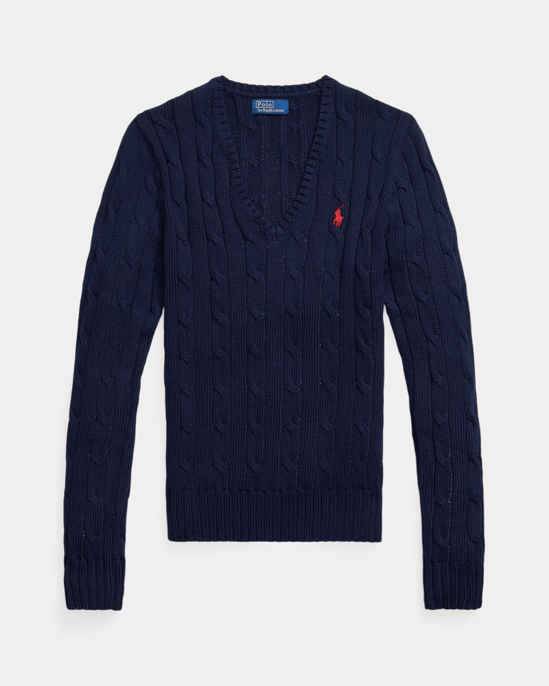 Load image into Gallery viewer, Ralph Lauren Womens Cable-Knit Cotton V-Neck Jumper
