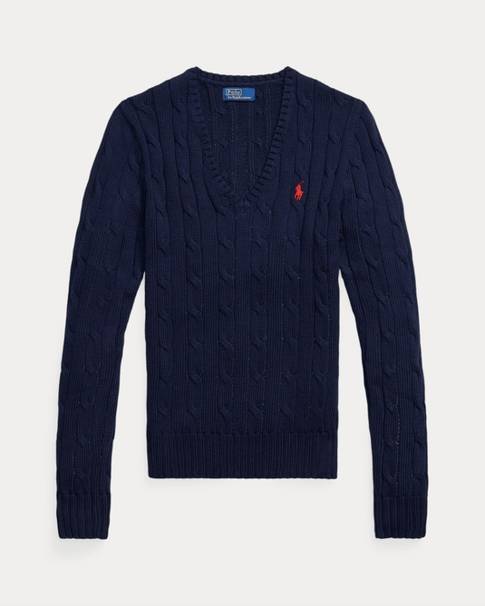 Ralph Lauren Womens Cable-Knit Cotton V-Neck Jumper