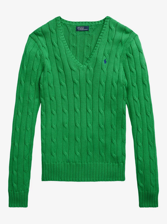 Polo Ralph Lauren Womens Cable-Knit Cotton V-Neck Sweater