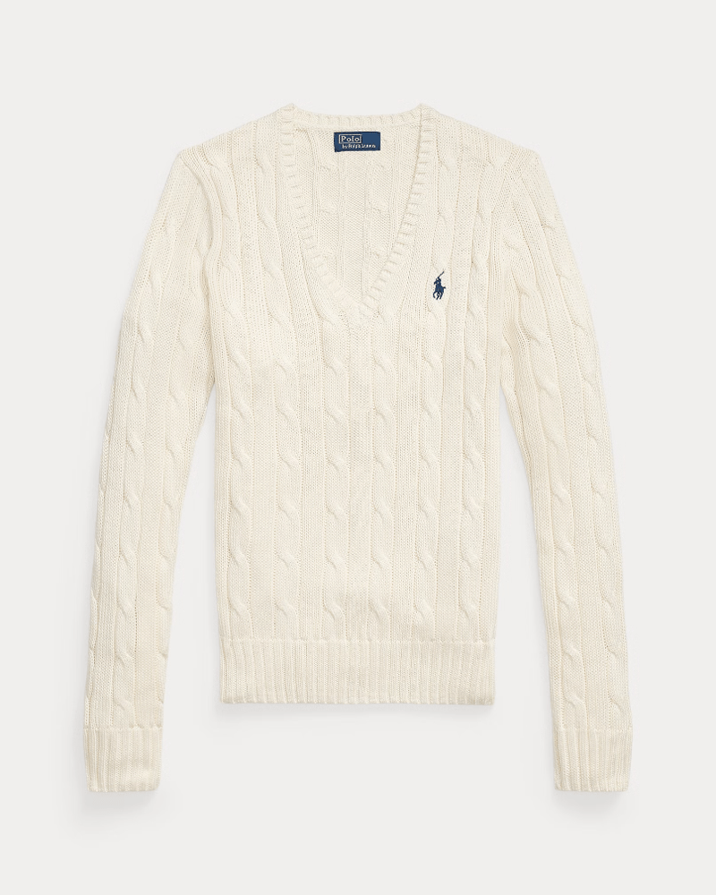 Load image into Gallery viewer, Ralph Lauren Womens Cable-Knit Cotton V-Neck Jumper
