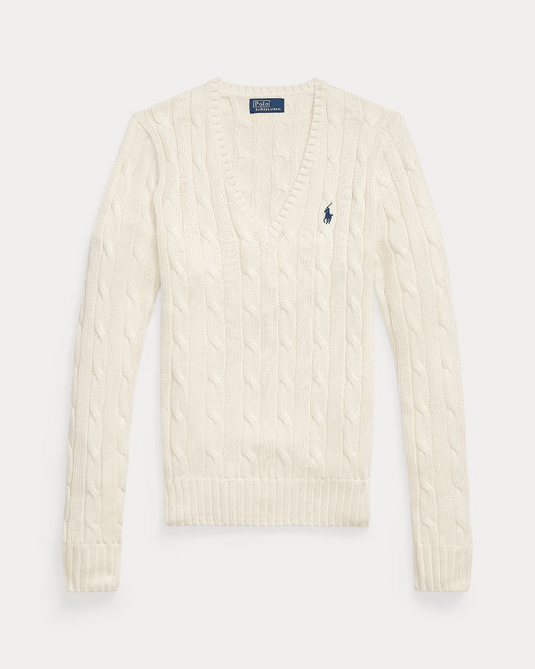Ralph Lauren Womens Cable-Knit Cotton V-Neck Jumper