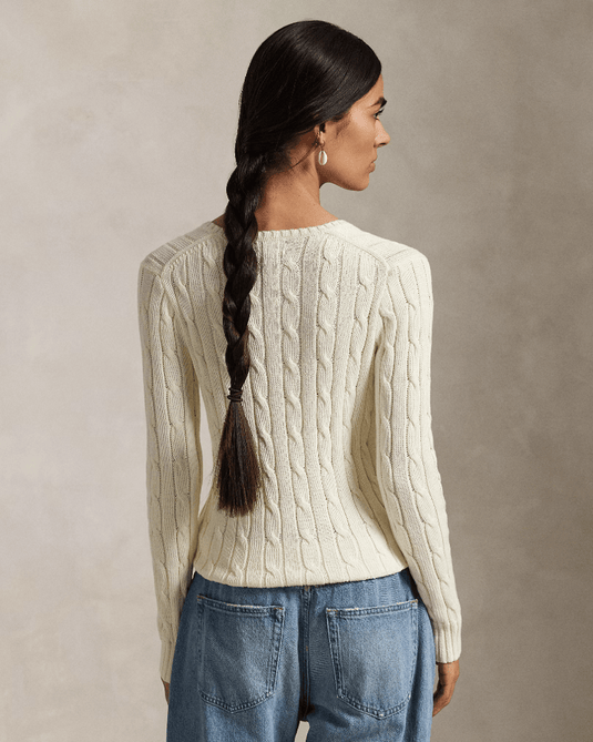 Ralph Lauren Womens Cable-Knit Cotton V-Neck Jumper
