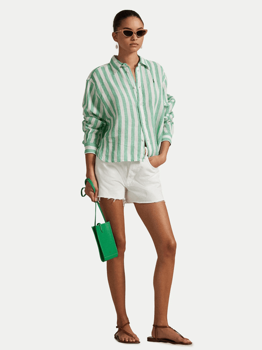Ralph Lauren Womens Boxy Fit Crop Linen Shirt