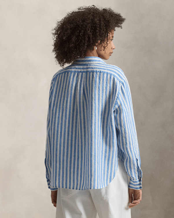 Load image into Gallery viewer, Polo Ralph Lauren Womens Wide Cropped Striped Linen Shirt
