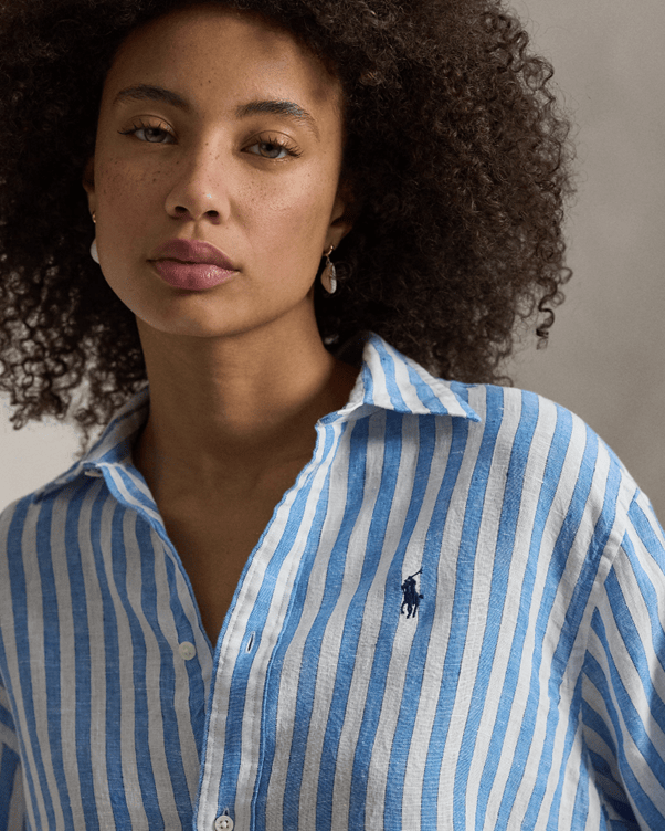 Load image into Gallery viewer, Polo Ralph Lauren Womens Wide Cropped Striped Linen Shirt
