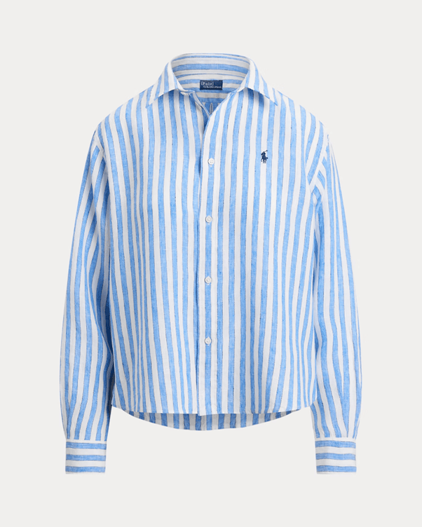 Load image into Gallery viewer, Polo Ralph Lauren Womens Wide Cropped Striped Linen Shirt
