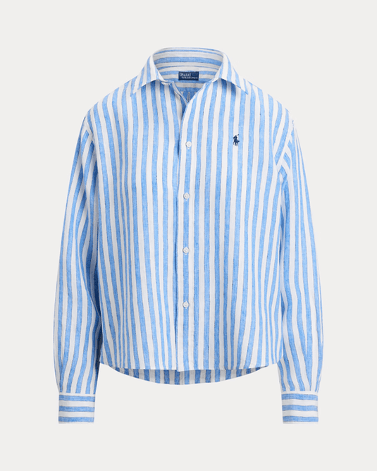 Polo Ralph Lauren Womens Wide Cropped Striped Linen Shirt