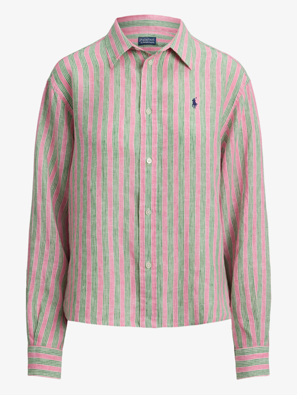 Load image into Gallery viewer, Polo Ralph Lauren Womens Wide Cropped Striped Linen Shirt
