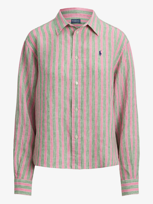 Polo Ralph Lauren Womens Wide Cropped Striped Linen Shirt