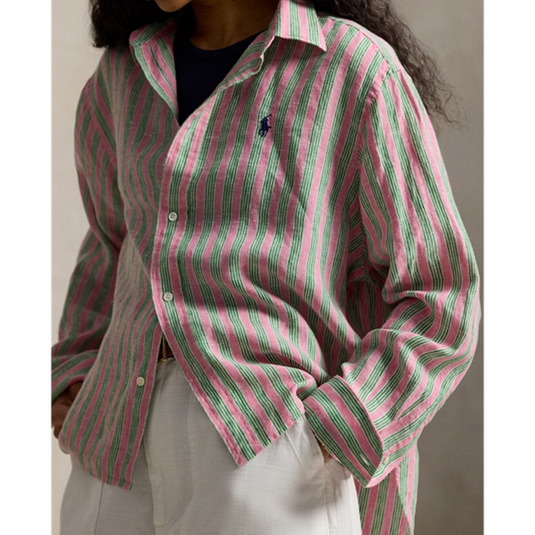 Polo Ralph Lauren Womens Wide Cropped Striped Linen Shirt