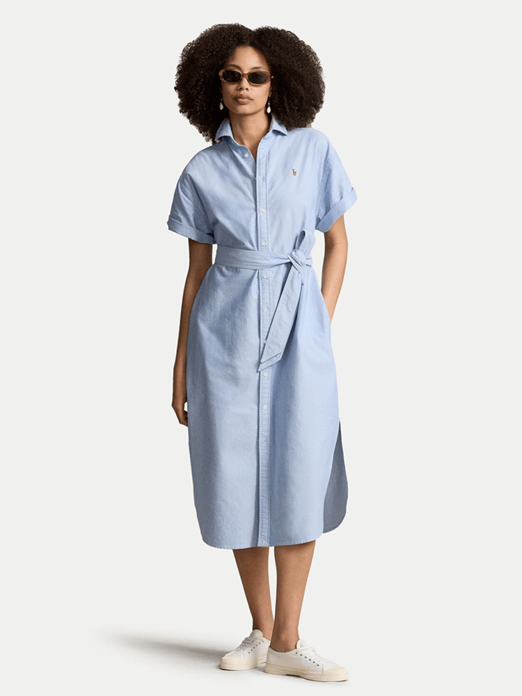 Load image into Gallery viewer, Polo Ralph Lauren Womens Belted Short Sleeve Oxford Shirtdress
