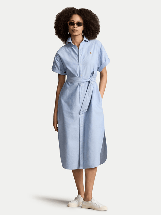 Polo Ralph Lauren Womens Belted Short Sleeve Oxford Shirtdress