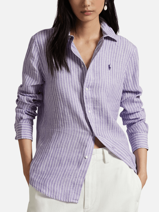 Ralph Lauren Womens Classic Fit Striped Linen Shirt