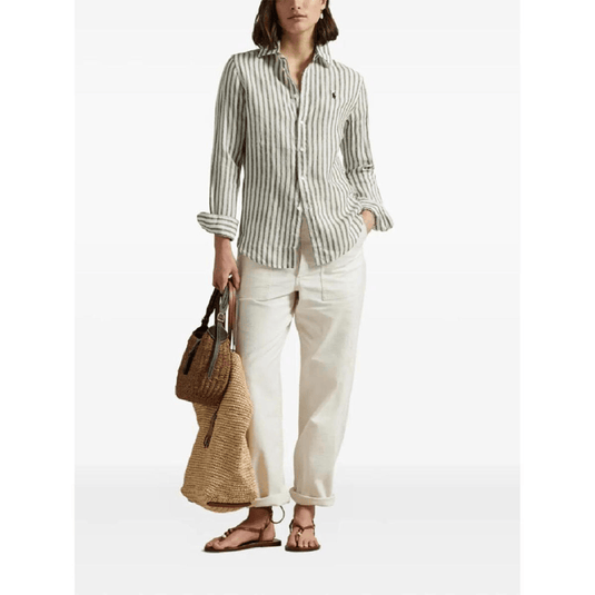 Ralph Lauren Womens Classic Fit Striped Linen Shirt