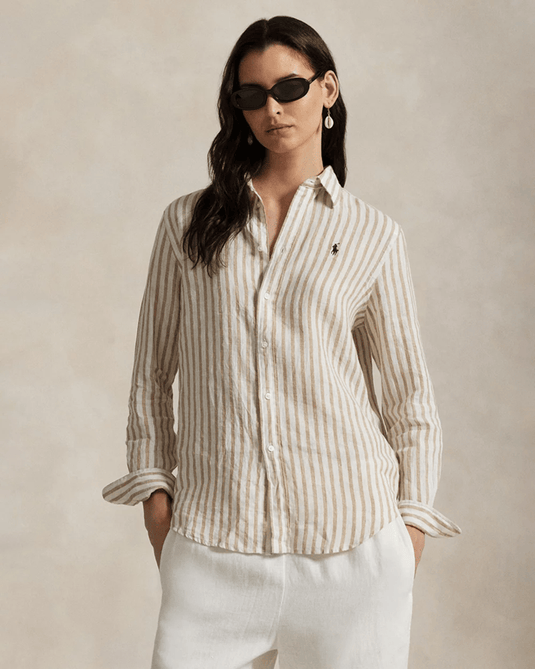 Ralph Lauren Womens Classic Fit Striped Linen Shirt