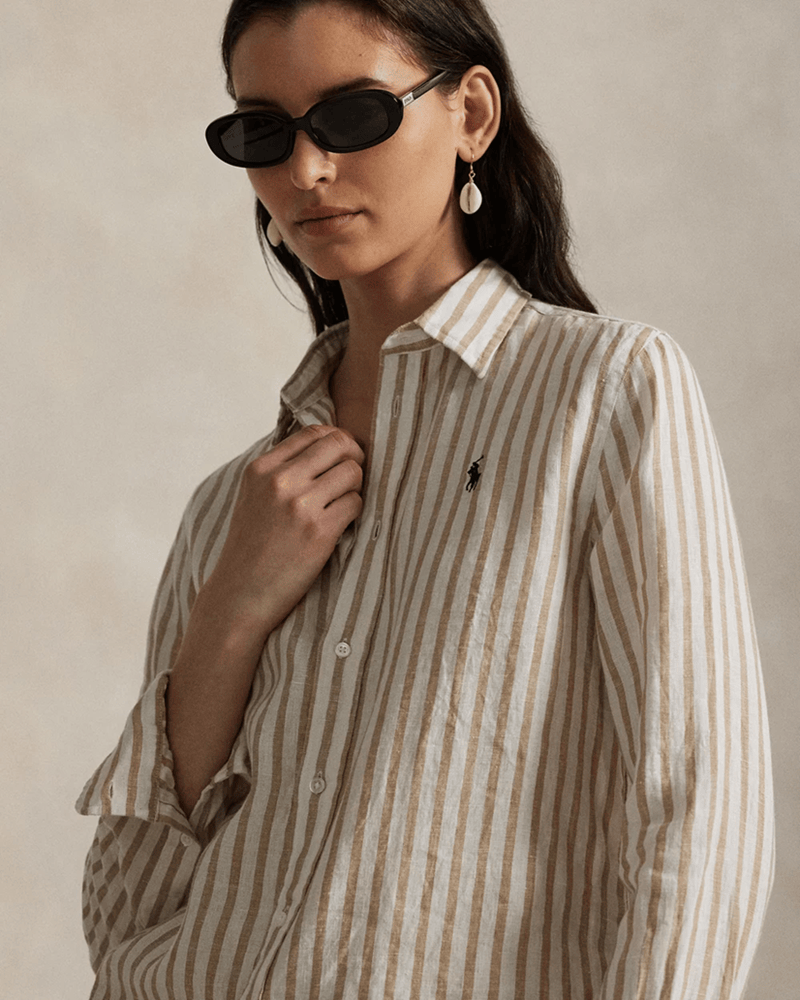 Load image into Gallery viewer, Ralph Lauren Womens Classic Fit Striped Linen Shirt
