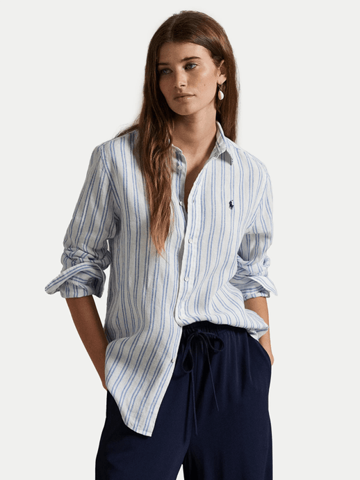 Ralph Lauren Womens Classic Fit Striped Linen Shirt