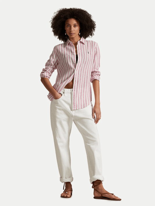 Ralph Lauren Womens Classic Fit Striped Linen Shirt