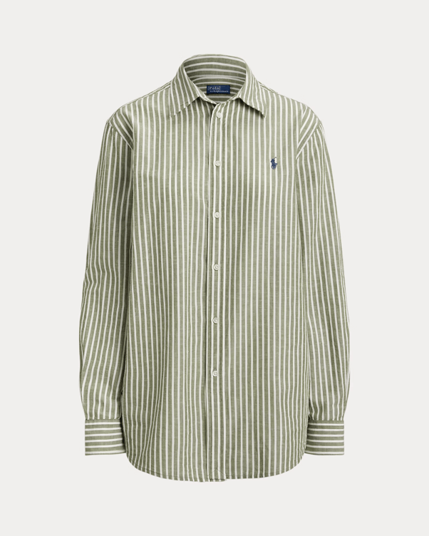 Load image into Gallery viewer, Polo Ralph Lauren Womens Classic Fit Striped Cotton-Linen Shirt
