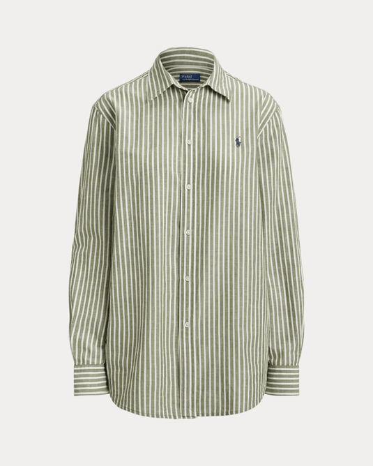 Polo Ralph Lauren Womens Classic Fit Striped Cotton-Linen Shirt