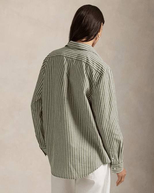 Polo Ralph Lauren Womens Classic Fit Striped Cotton-Linen Shirt