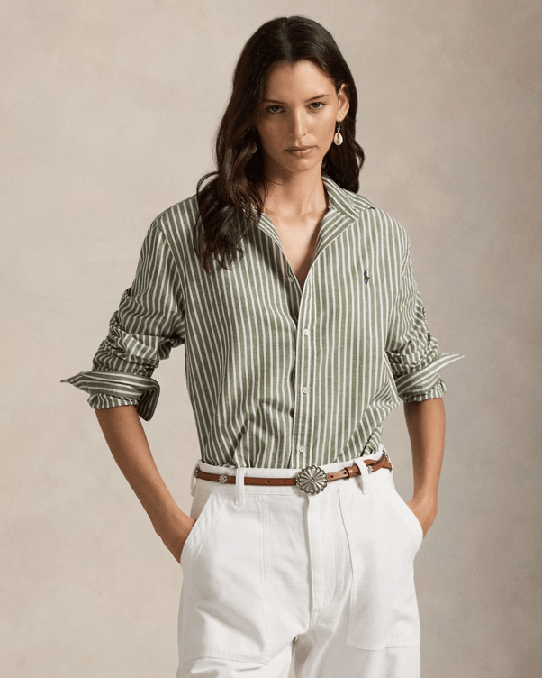 Load image into Gallery viewer, Polo Ralph Lauren Womens Classic Fit Striped Cotton-Linen Shirt
