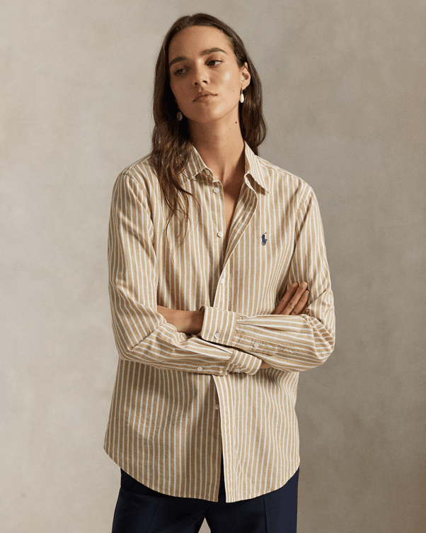 Load image into Gallery viewer, Polo Ralph Lauren Womens Classic Fit Striped Cotton-Linen Shirt
